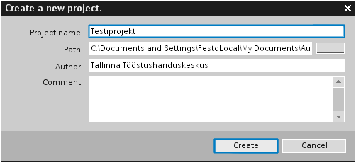 [Pilt: TIA uue projekti loomise dialoog]